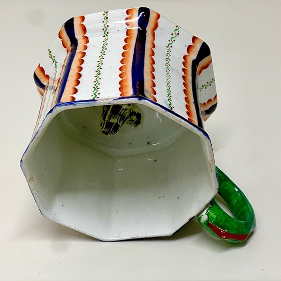 c. 1820 Antique Gaudy Welsh Octagonal Serpent Handle Harvest Cup Frog Mug - Picture 13 of 16